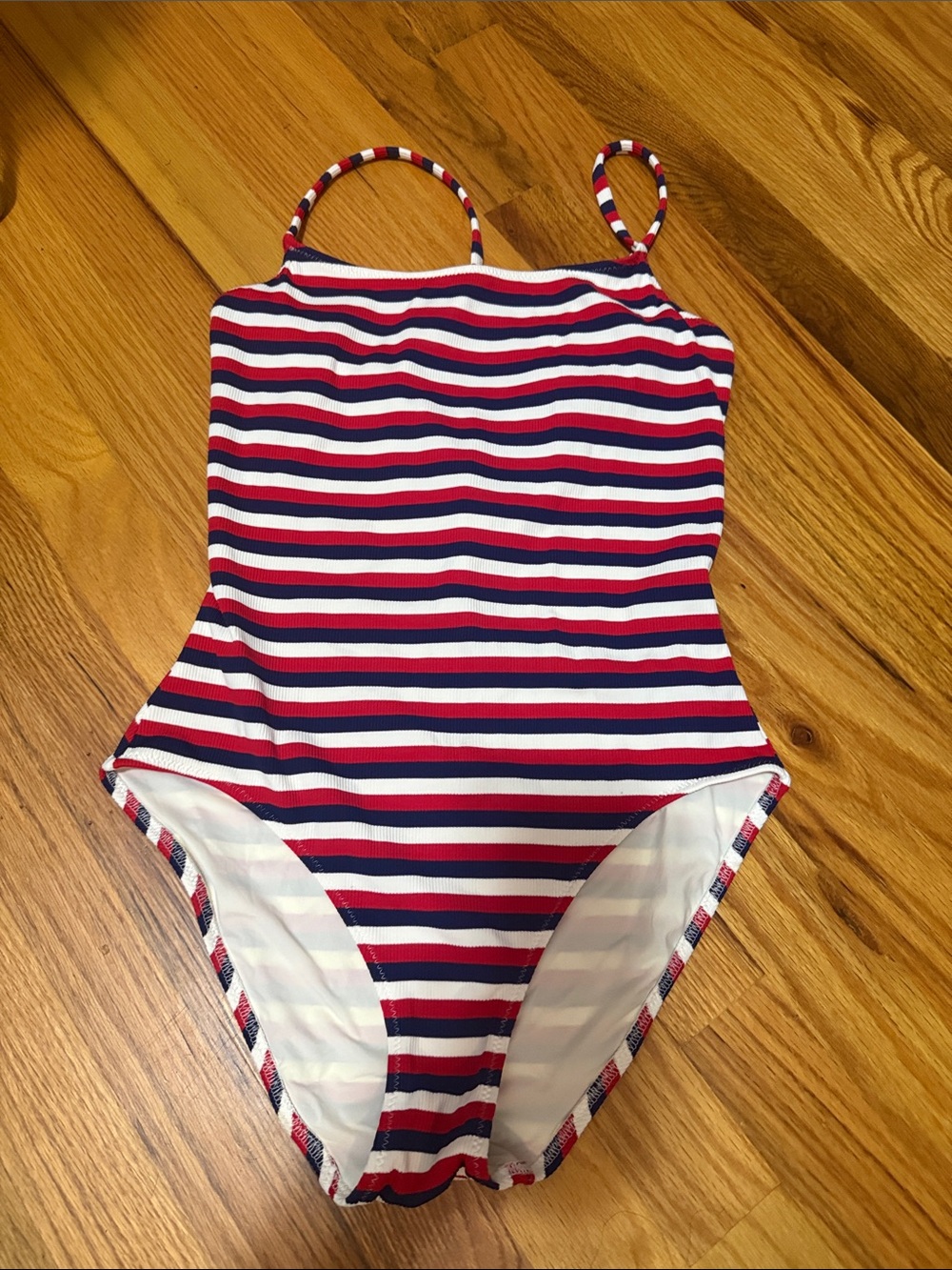SOLID & STRIPED Red, White & Blue Striped One-Piece Swimsuit